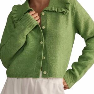 The Ainsley Ruffle-Collar Cardigan Sweater by Self Contrast - Green - XL